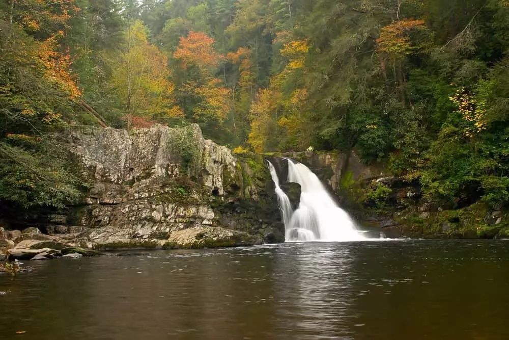 Abrams Falls with beautiful fall foliage