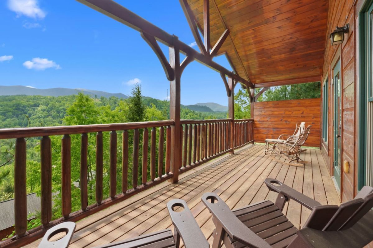 Chairs and deck with incredible mountain views in the Smokies