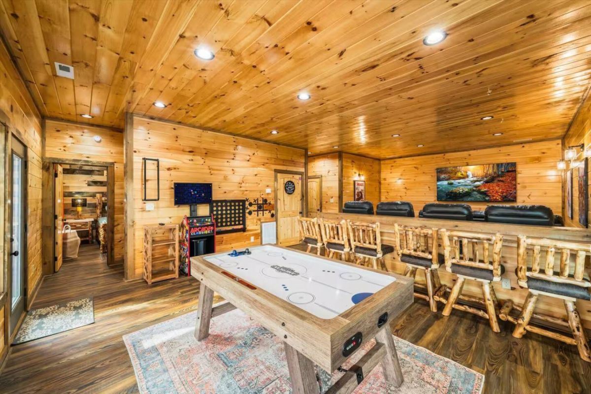 Game room at a cabin in the Smokies
